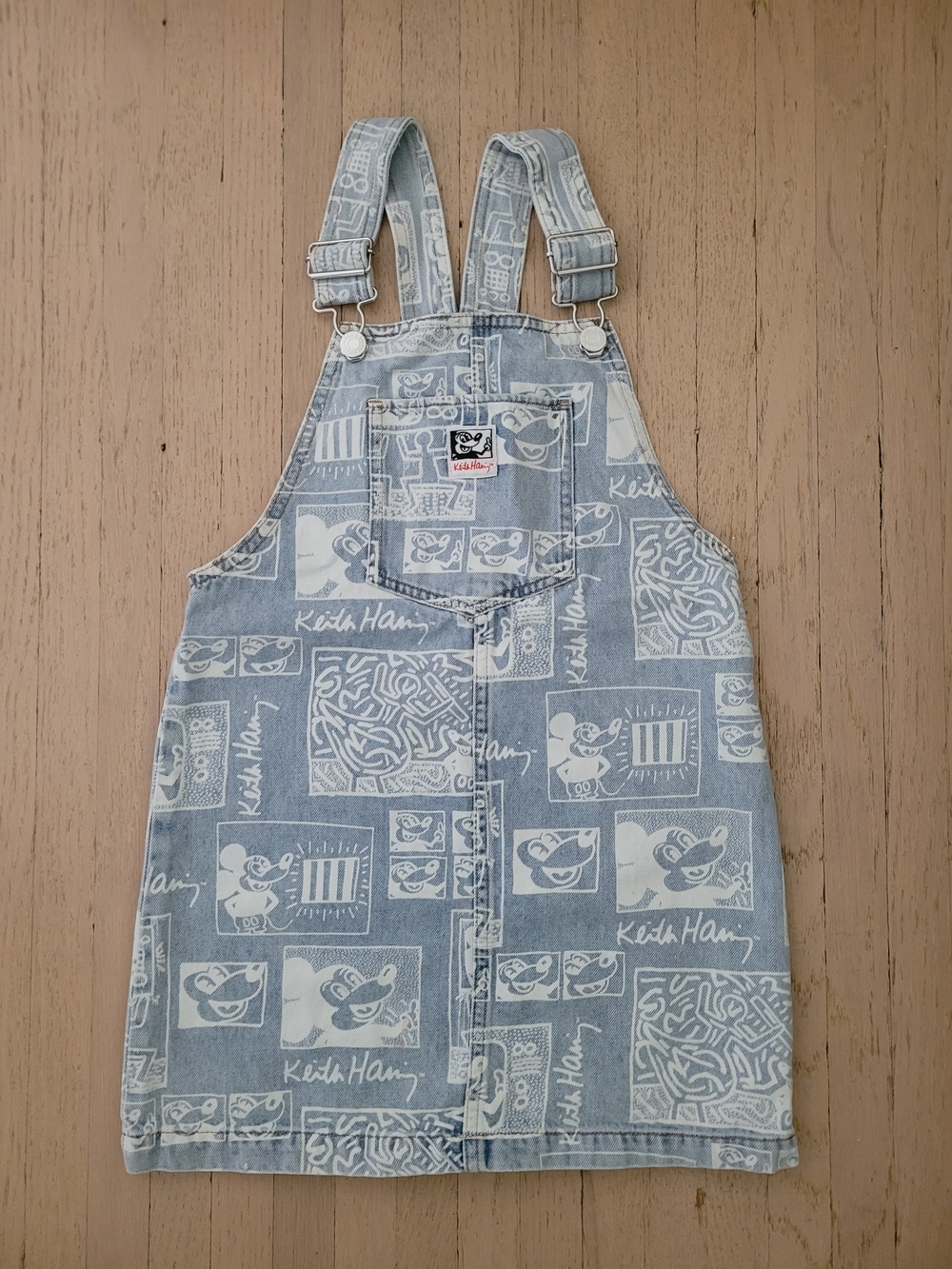 H&M Light Blue Denim Disney Keith Haring Overall Dress